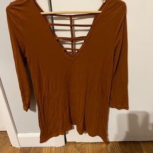 Mudd Women's Long Sleeve Rust Top with Strappy Back